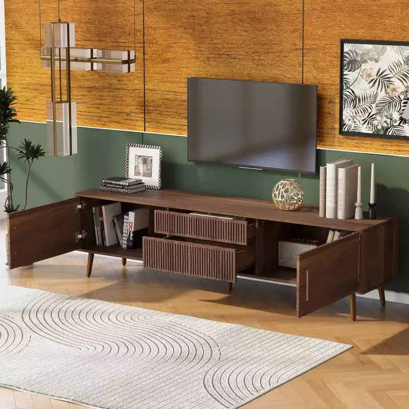 Mid Century TV Stand with 2 Drawers – Media Console for TVs up to 75", Entertainment Center with Storage
