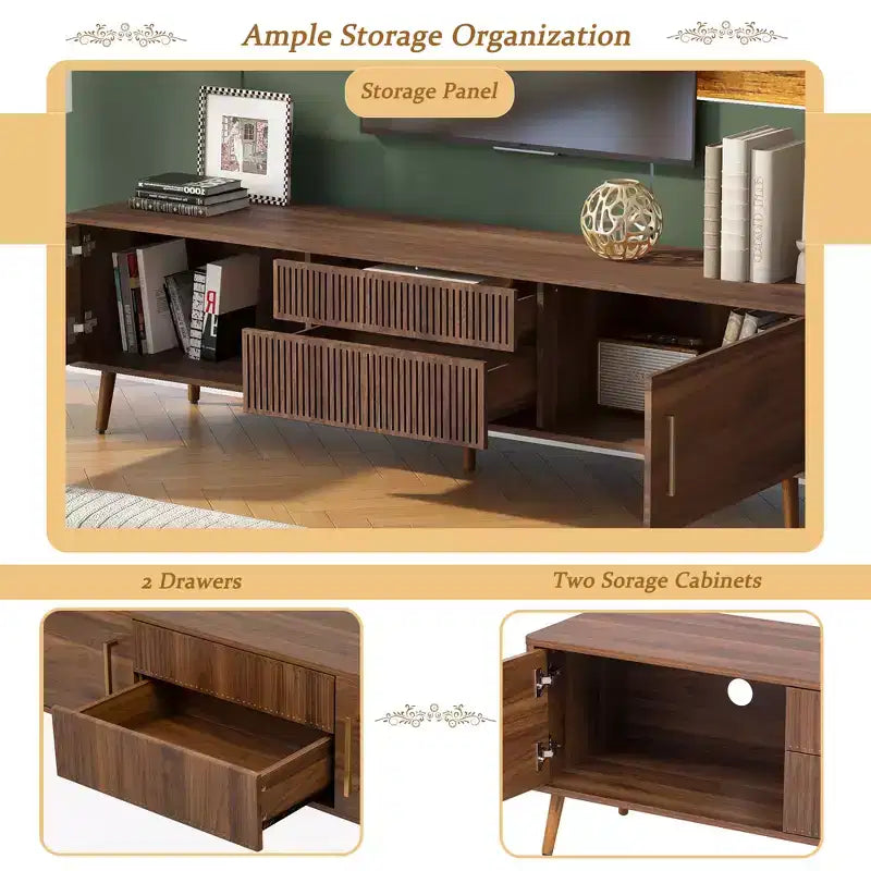 Mid Century TV Stand with 2 Drawers – Media Console for TVs up to 75", Entertainment Center with Storage