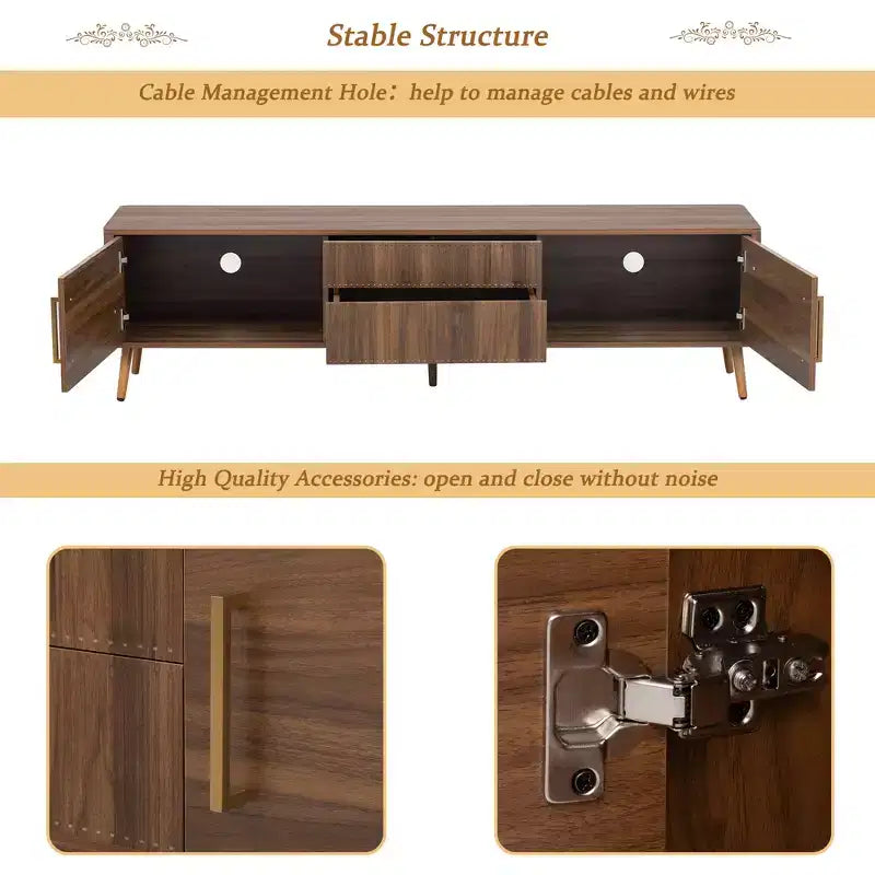 Mid Century TV Stand with 2 Drawers – Media Console for TVs up to 75", Entertainment Center with Storage