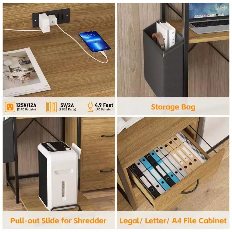Black Rustic Wood Printer Stand with Iron Frame Storage Cabinet