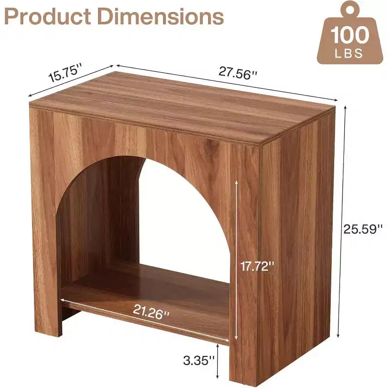 Farmhouse End Table with Wooden Pedestal, Large Sofa Side and Bedside Storage Nightstand for Living Room, Bedroom