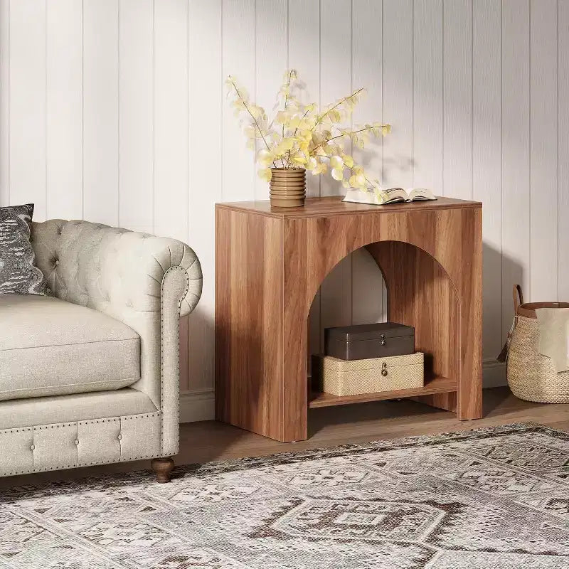 Farmhouse End Table with Wooden Pedestal, Large Sofa Side and Bedside Storage Nightstand for Living Room, Bedroom