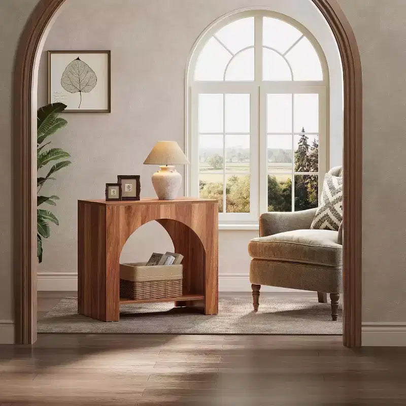 Farmhouse End Table with Wooden Pedestal, Large Sofa Side and Bedside Storage Nightstand for Living Room, Bedroom