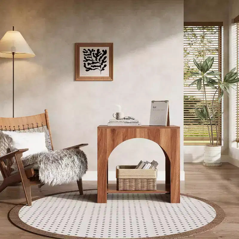 Farmhouse End Table with Wooden Pedestal, Large Sofa Side and Bedside Storage Nightstand for Living Room, Bedroom