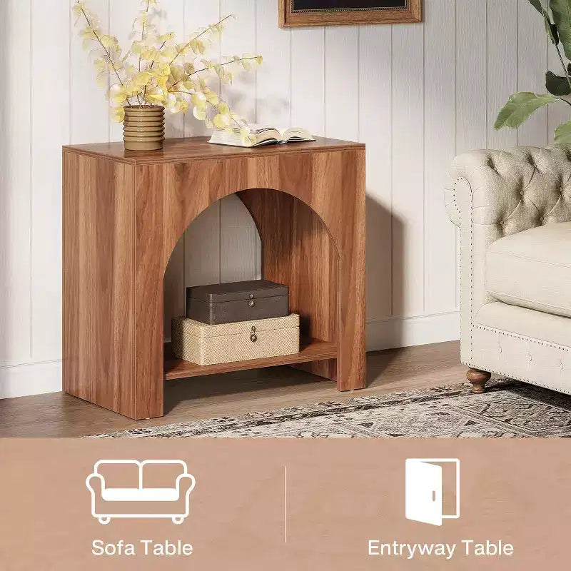 Farmhouse End Table with Wooden Pedestal, Large Sofa Side and Bedside Storage Nightstand for Living Room, Bedroom
