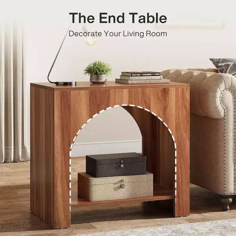 Farmhouse End Table with Wooden Pedestal, Large Sofa Side and Bedside Storage Nightstand for Living Room, Bedroom