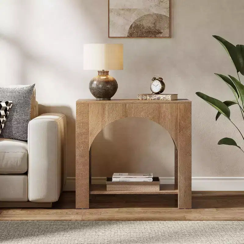 Farmhouse End Table with Wooden Pedestal, Large Sofa Side and Bedside Storage Nightstand for Living Room, Bedroom