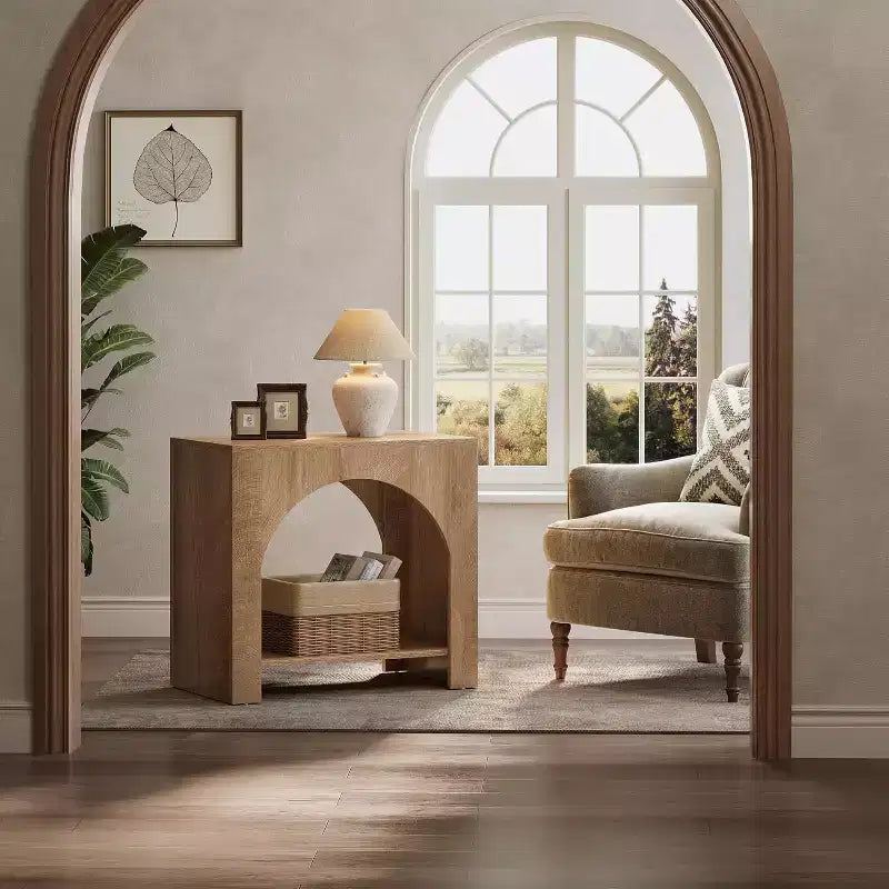 Farmhouse End Table with Wooden Pedestal, Large Sofa Side and Bedside Storage Nightstand for Living Room, Bedroom