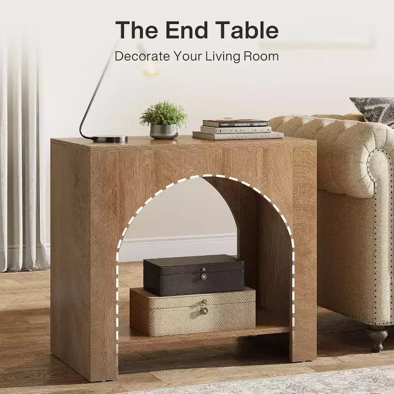 Farmhouse End Table with Wooden Pedestal, Large Sofa Side and Bedside Storage Nightstand for Living Room, Bedroom