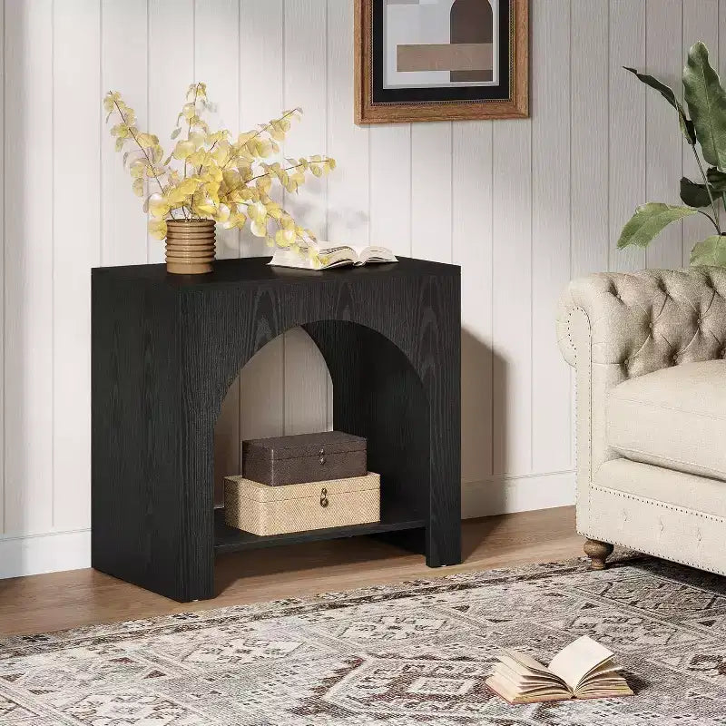 Farmhouse End Table with Wooden Pedestal, Large Sofa Side and Bedside Storage Nightstand for Living Room, Bedroom