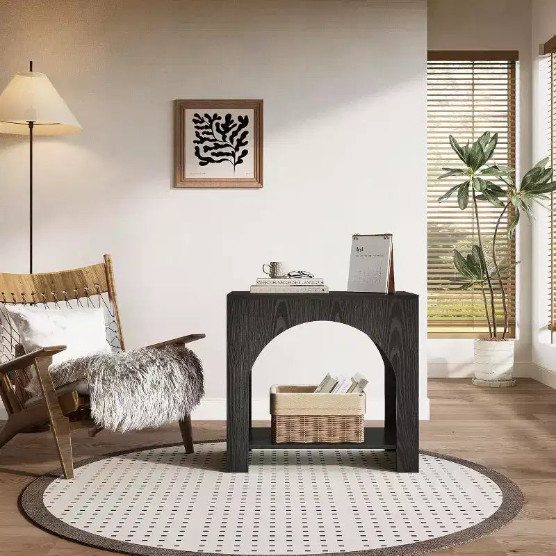Farmhouse End Table with Wooden Pedestal, Large Sofa Side and Bedside Storage Nightstand for Living Room, Bedroom