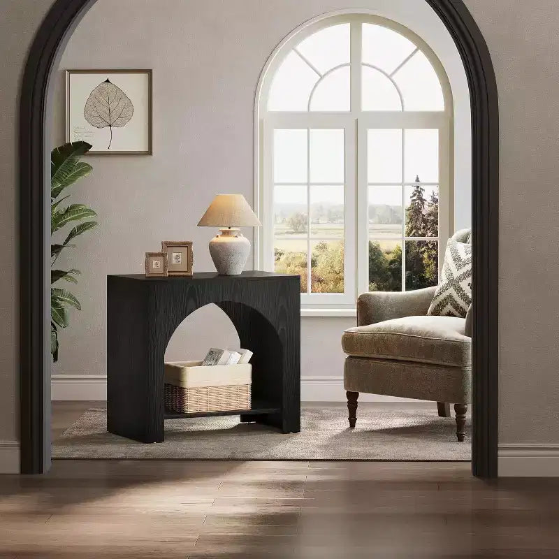 Farmhouse End Table with Wooden Pedestal, Large Sofa Side and Bedside Storage Nightstand for Living Room, Bedroom