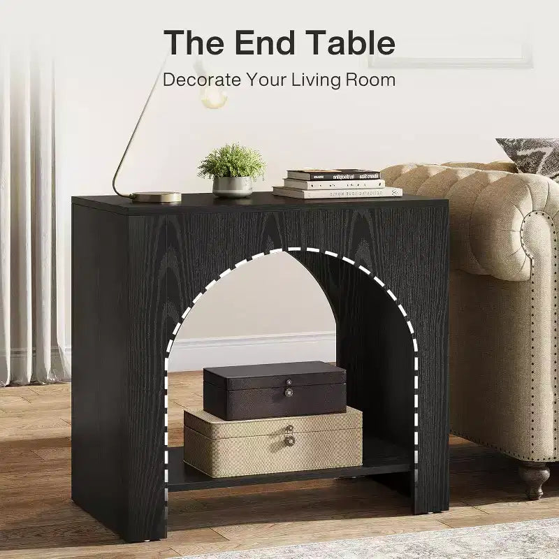 Farmhouse End Table with Wooden Pedestal, Large Sofa Side and Bedside Storage Nightstand for Living Room, Bedroom