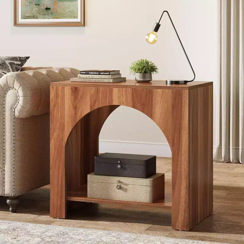 Farmhouse End Table with Wooden Pedestal, Large Sofa Side and Bedside Storage Nightstand for Living Room, Bedroom