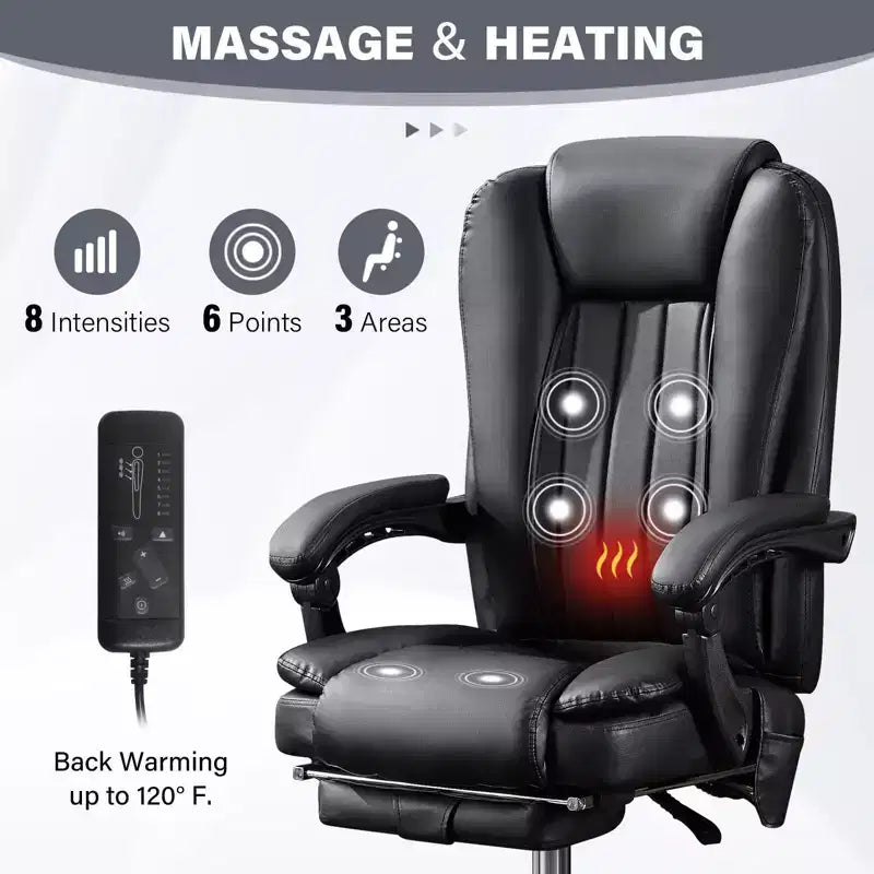 Massage Chair Boss Chair for Office, 360 Swivel Ergonomic Office Chair with Footrest, Recliner Computer Chair with Adjustable Height, Black