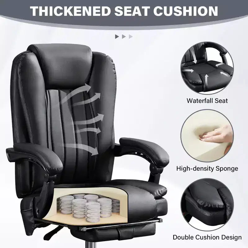 Massage Chair Boss Chair for Office, 360 Swivel Ergonomic Office Chair with Footrest, Recliner Computer Chair with Adjustable Height, Black