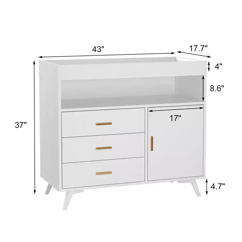 Wooden Nursery Dresser with Changing Table, 3 Drawers & Shelves, Baby Diaper Changing Station & Storage Organizer