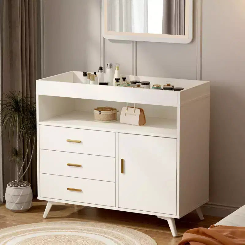 Wooden Nursery Dresser with Changing Table, 3 Drawers & Shelves, Baby Diaper Changing Station & Storage Organizer