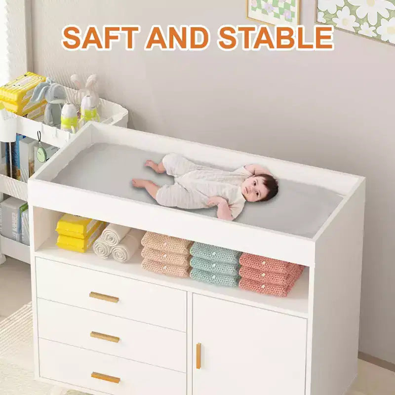 Wooden Nursery Dresser with Changing Table, 3 Drawers & Shelves, Baby Diaper Changing Station & Storage Organizer