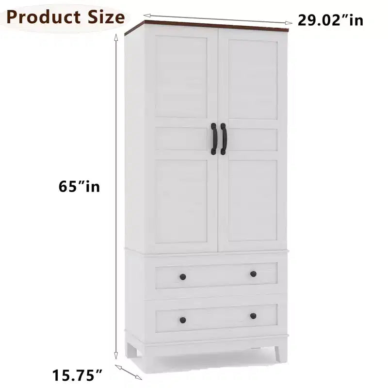 Floor Storage Cabinet with 2 Doors & 2 Drawers – Adjustable Shelves, Farmhouse Wood Pantry
