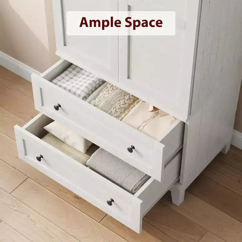 Floor Storage Cabinet with 2 Doors & 2 Drawers – Adjustable Shelves, Farmhouse Wood Pantry