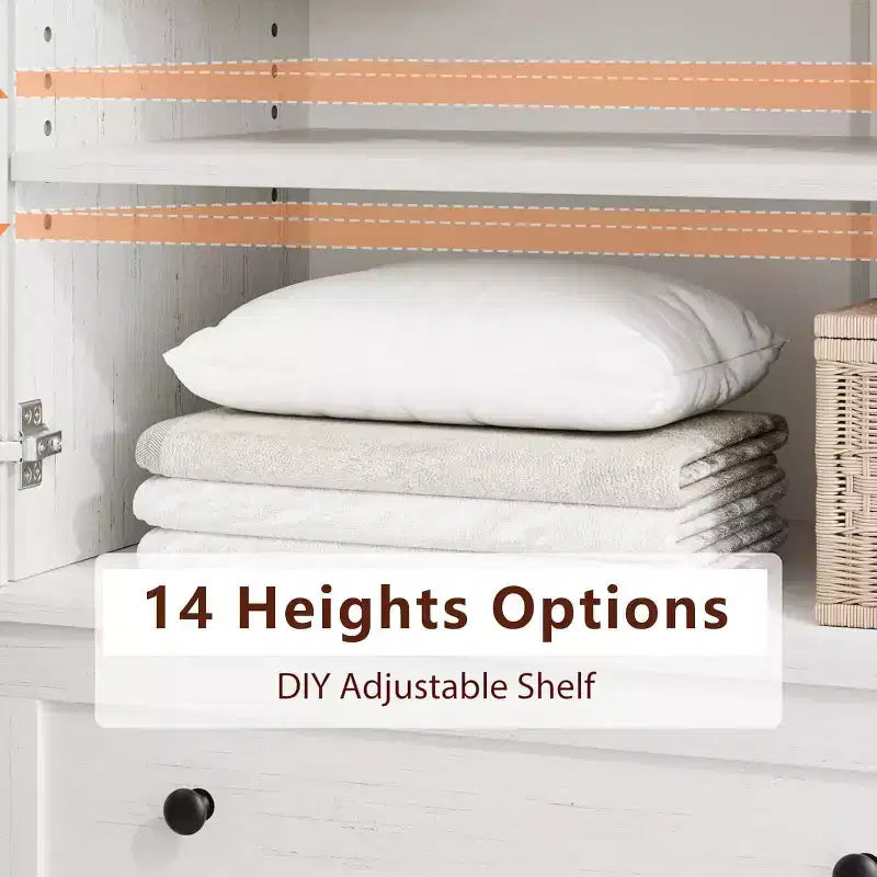 Floor Storage Cabinet with 2 Doors & 2 Drawers – Adjustable Shelves, Farmhouse Wood Pantry