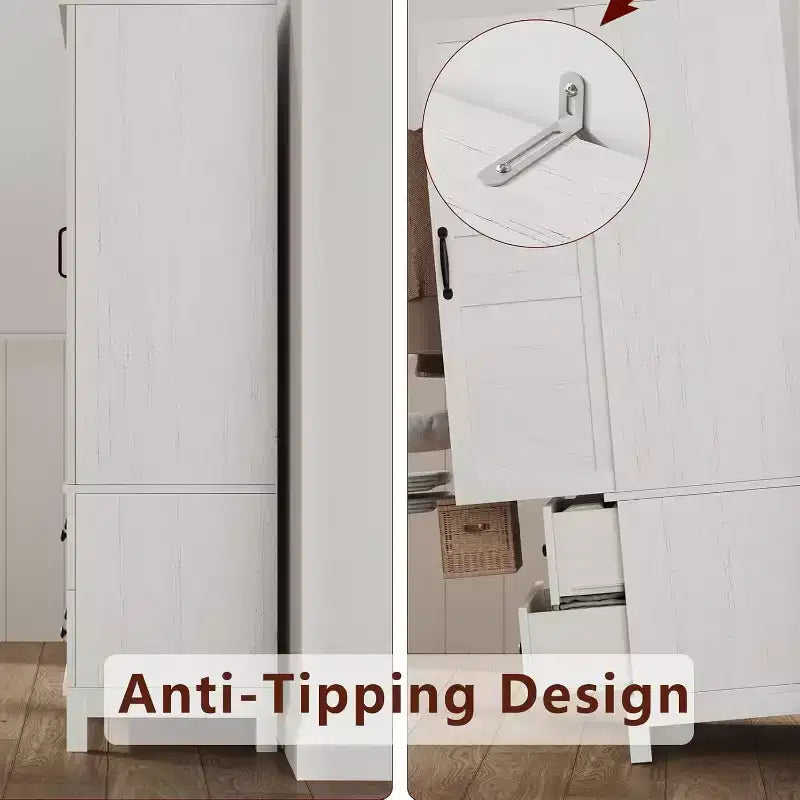 Floor Storage Cabinet with 2 Doors & 2 Drawers – Adjustable Shelves, Farmhouse Wood Pantry