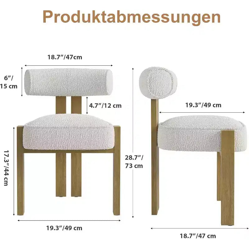 Boucle Dining Chairs, Upholstered Teddy Fabric Wood Legs Armless Side Chairs for Dining Room Living Room
