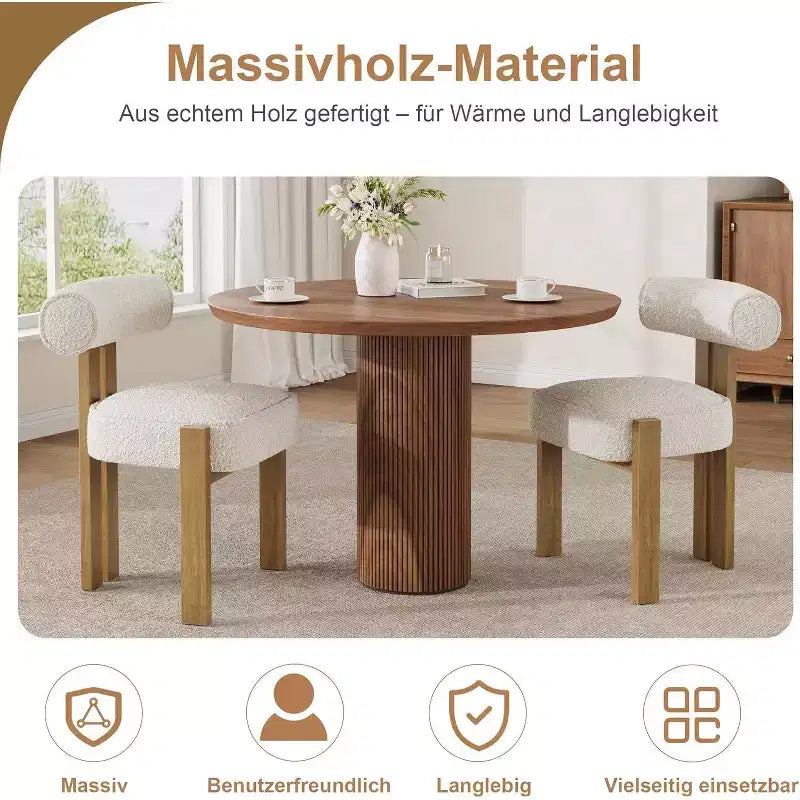 Boucle Dining Chairs, Upholstered Teddy Fabric Wood Legs Armless Side Chairs for Dining Room Living Room