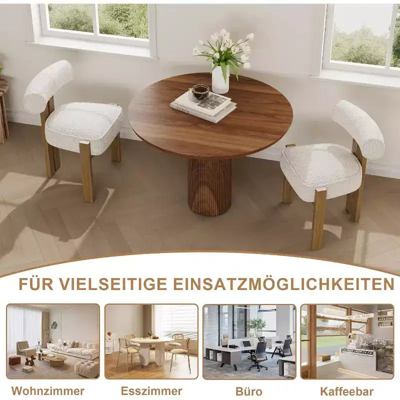 Boucle Dining Chairs, Upholstered Teddy Fabric Wood Legs Armless Side Chairs for Dining Room Living Room