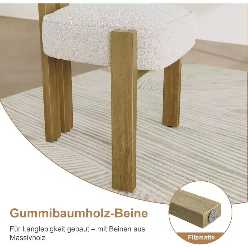 Boucle Dining Chairs, Upholstered Teddy Fabric Wood Legs Armless Side Chairs for Dining Room Living Room