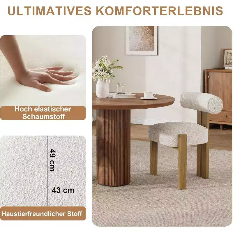 Boucle Dining Chairs, Upholstered Teddy Fabric Wood Legs Armless Side Chairs for Dining Room Living Room