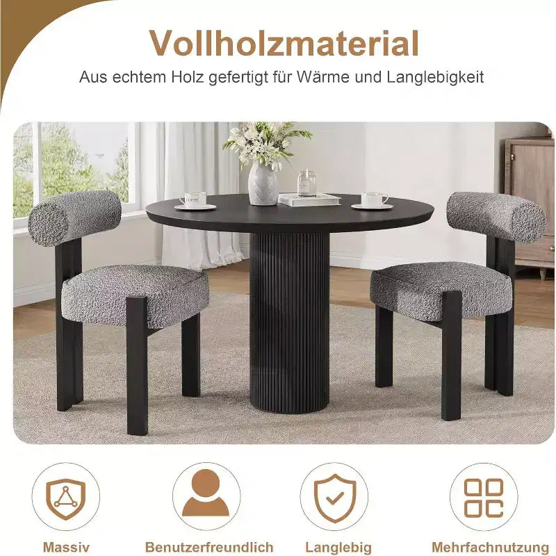 Boucle Dining Chairs, Upholstered Teddy Fabric Wood Legs Armless Side Chairs for Dining Room Living Room
