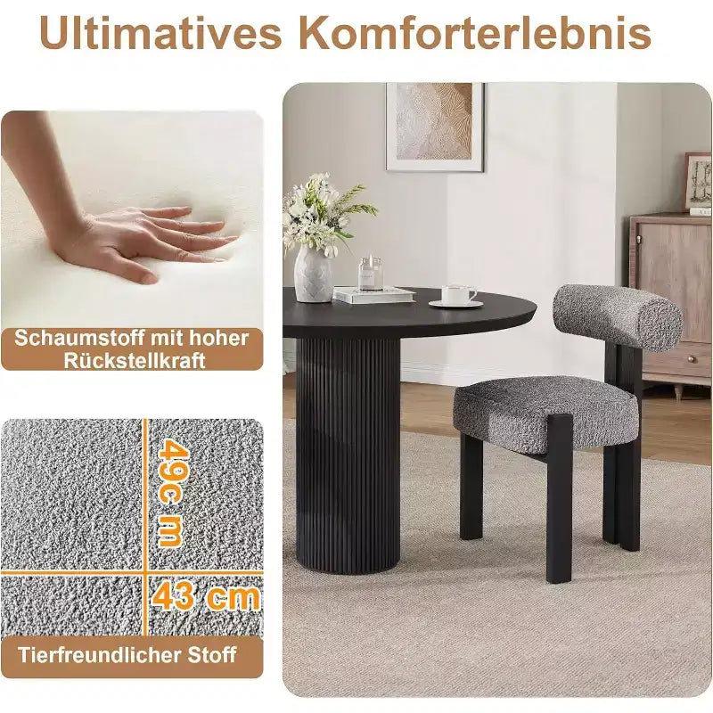 Boucle Dining Chairs, Upholstered Teddy Fabric Wood Legs Armless Side Chairs for Dining Room Living Room