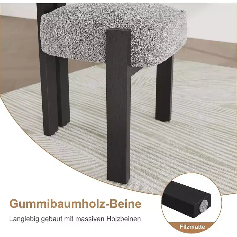 Boucle Dining Chairs, Upholstered Teddy Fabric Wood Legs Armless Side Chairs for Dining Room Living Room