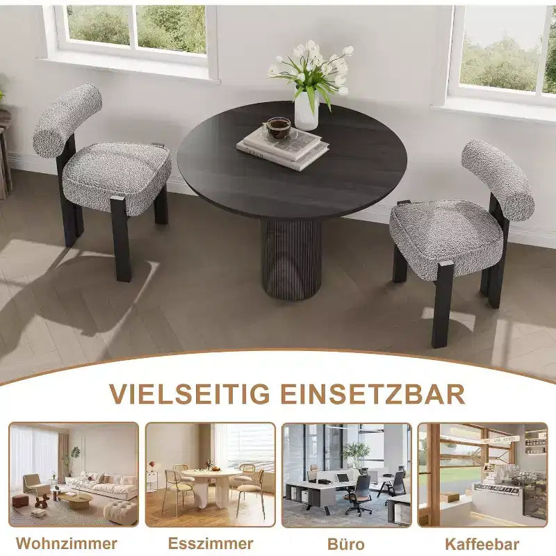 Boucle Dining Chairs, Upholstered Teddy Fabric Wood Legs Armless Side Chairs for Dining Room Living Room
