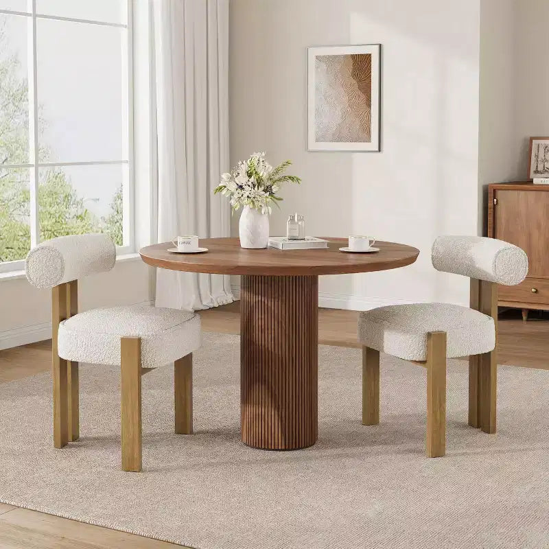 Boucle Dining Chairs, Upholstered Teddy Fabric Wood Legs Armless Side Chairs for Dining Room Living Room
