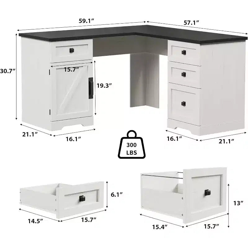 L-Shaped Executive Desk with File Drawers & Storage Cabinet
