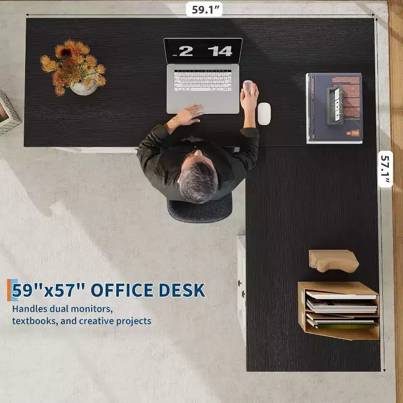 L-Shaped Executive Desk with File Drawers & Storage Cabinet