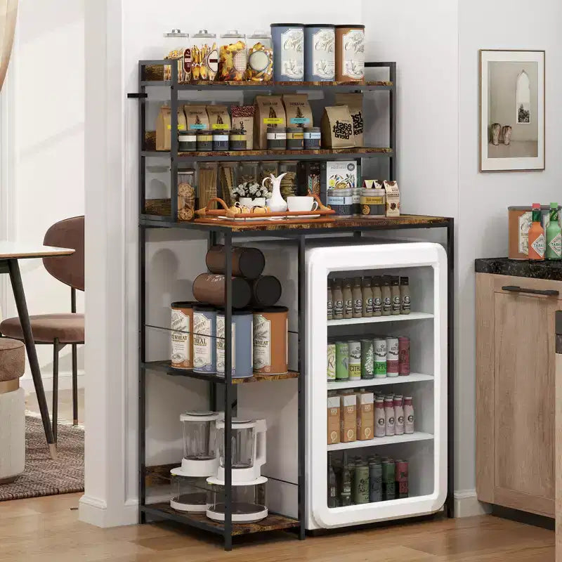 5-Tier Mini Fridge Stand with Storage Shelves and Power Outlet