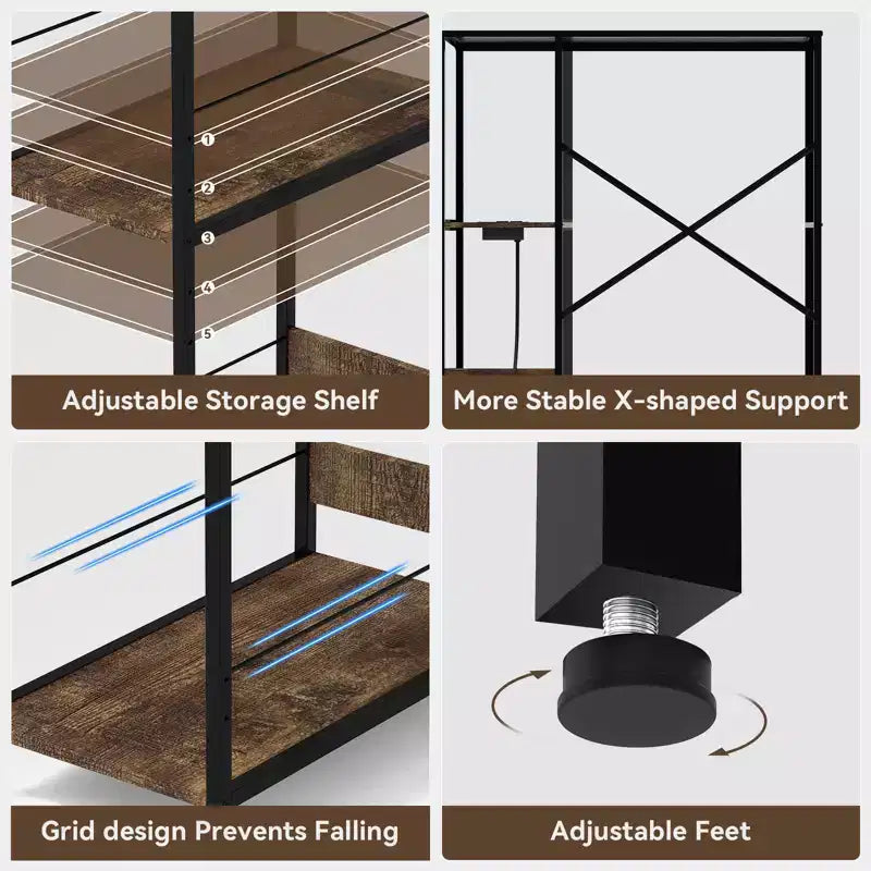 5-Tier Mini Fridge Stand with Storage Shelves and Power Outlet