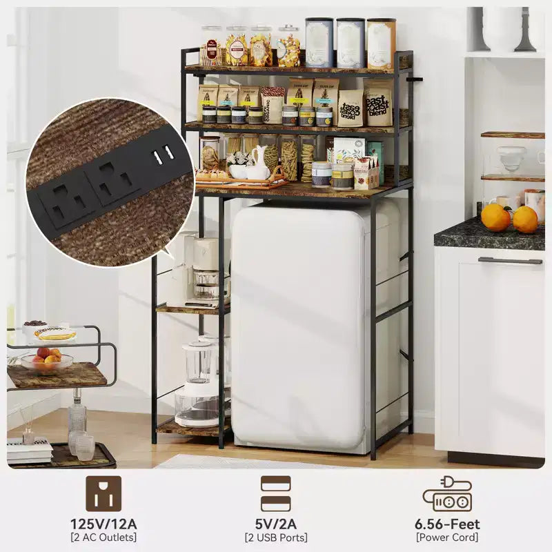 5-Tier Mini Fridge Stand with Storage Shelves and Power Outlet
