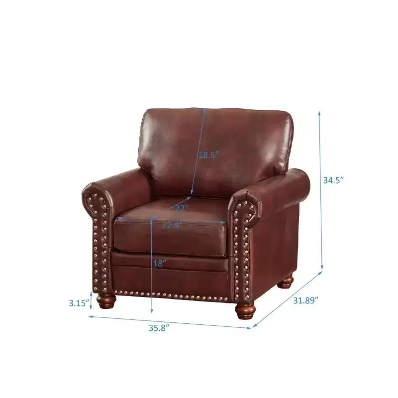 Comfortable High-Elastic Sponge Chair with PU Leather & Silver Nail Detail, Burgundy