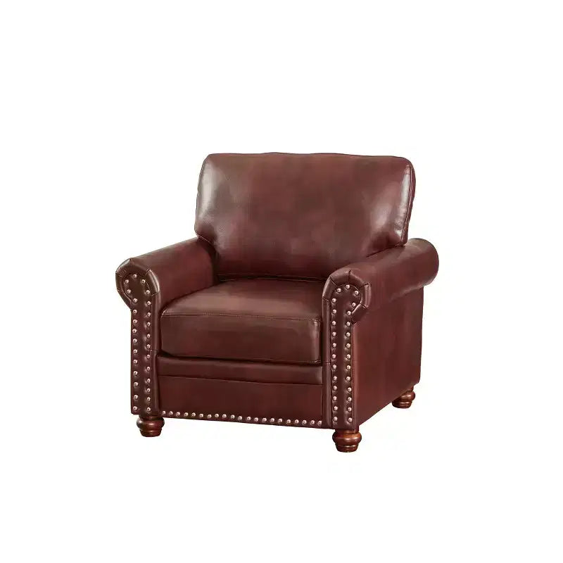 Comfortable High-Elastic Sponge Chair with PU Leather & Silver Nail Detail, Burgundy