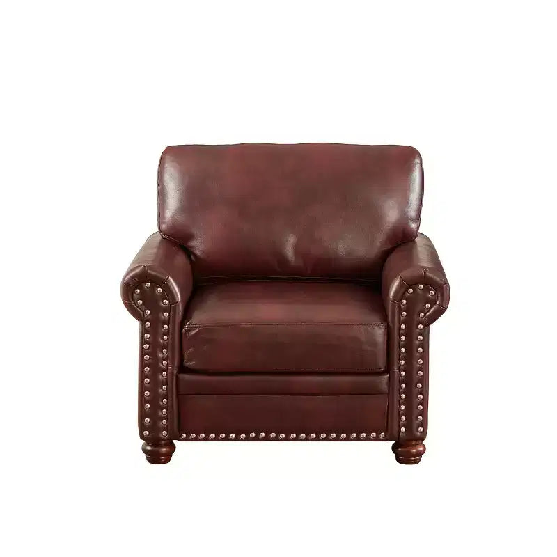 Comfortable High-Elastic Sponge Chair with PU Leather & Silver Nail Detail, Burgundy