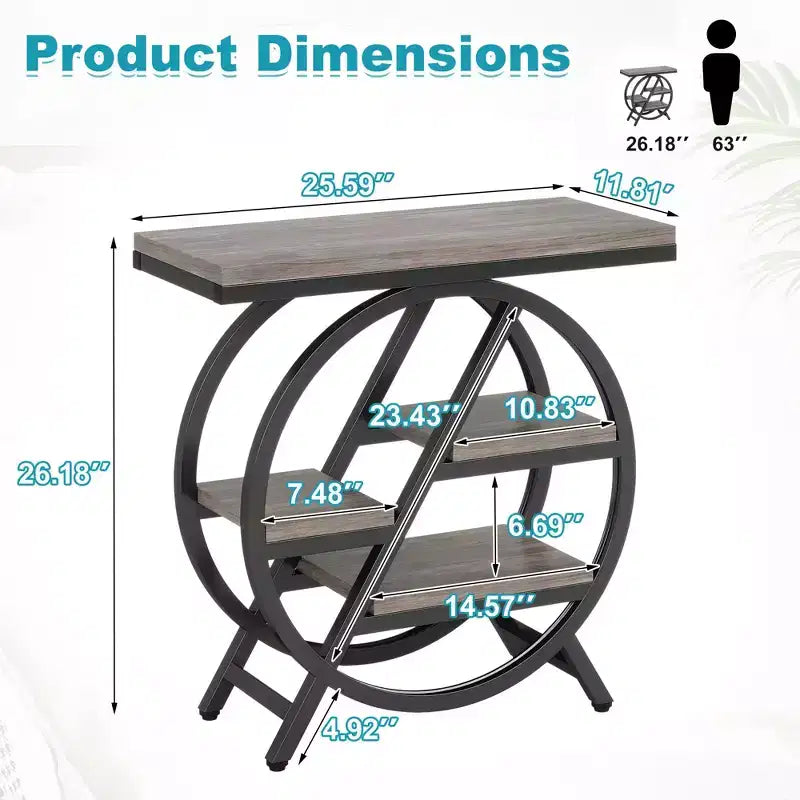 4-Tier Industrial End Table with Staggered Shelves, Black Metal Frame & Rustic Brown Top