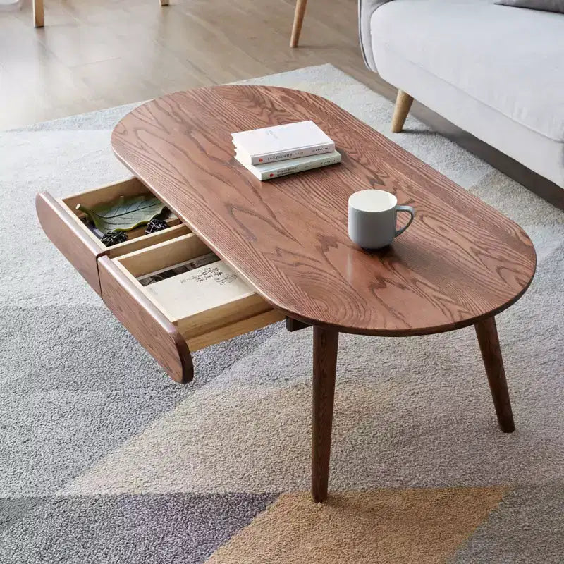Oval Oak Coffee Table with 2 Drawers