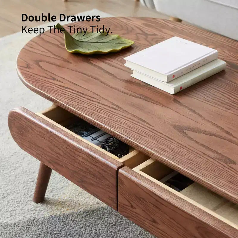 Oval Oak Coffee Table with 2 Drawers