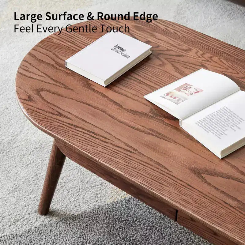 Oval Oak Coffee Table with 2 Drawers