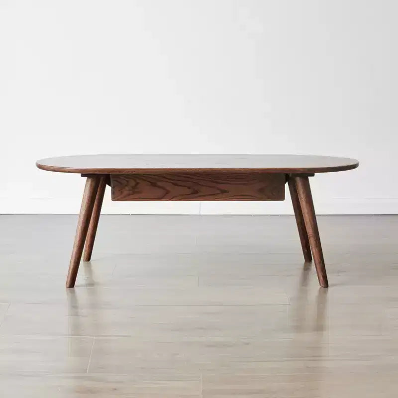 Oval Oak Coffee Table with 2 Drawers